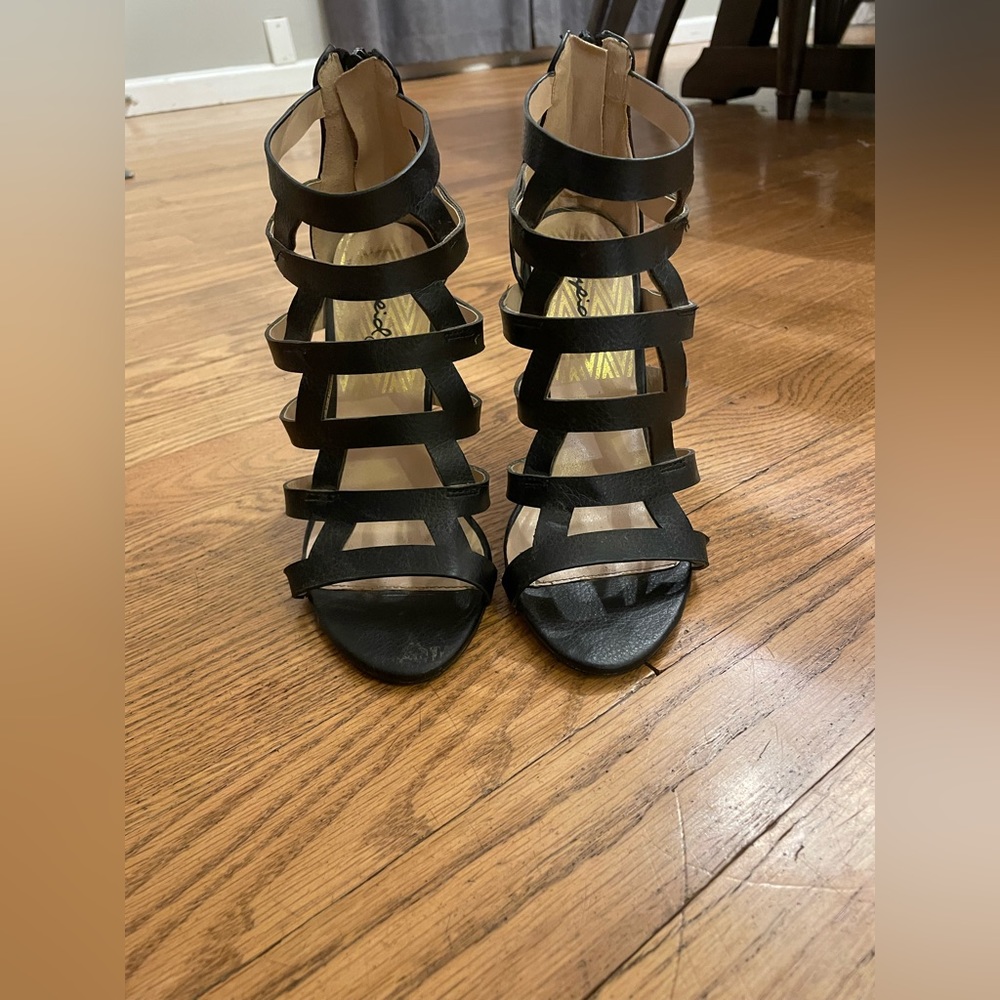 Qupid Black Cage Heels